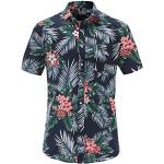 JEETOO Camicia da Uomo Hawaiana Floreale Classica Casual a Maniche Corte Slim Fit(Fiore Blu Marino,3XL)