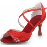 Sandali incrociati larghezza E eleganti rossi numero 39 in pelle di camoscio per Donna Jiajia 