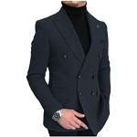 JinXuanYa Giacche in tweed doppiopetto da uomo giacca formale o blazer per uomo giacche da uomo slim fit pizzo risvolto business o tempo libero, blu navy, 58