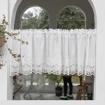 Tende bianche in misto cotone a fiori lavabili in lavatrice per finestre 