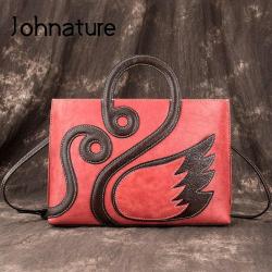 Johnature Retro First Layer Cowhide Luxury Women Handbags Vera Pelle Grande Capacità Borse a tracolla di alta qualità