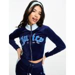 Juicy Couture - Top della tuta con zip in velour blu con logo stile college in coordinato