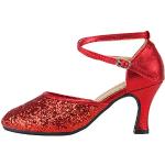 Scarpe larghezza E eleganti rosse numero 37 in pelle di camoscio con paillettes antiscivolo da balli latino americani per Donna 