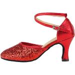 Scarpe larghezza E eleganti rosse numero 37 in pelle di camoscio con paillettes antiscivolo da balli latino americani per Donna 