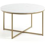 Kave Home - Tavolino Sheffield in marmo bianco e gambe in acciaio finitura oro Ø 80 cm