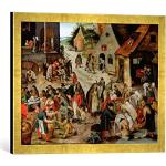 kunst für alle 'Quadro con Cornice di Pieter Brueghel Il Giovane la opere della Misericordia, Stampata a Mano di qualità Fabbricati Foto-Cornice, 60 x 40 cm, Oro Raya