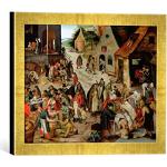 kunst für alle 'Quadro con Cornice di Pieter Brueghel Il Giovane la opere della Misericordia, Stampata a Mano di qualità Fabbricati Foto-Cornice, 40 x 30 cm, Oro Raya