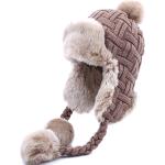 Cappelli invernali marroni di pelliccia con pon pon per Donna Kuyou 