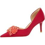 Stivali casual rossi numero 34 di raso con punta aperta con allacciatura elasticizzata con tacco per Donna 