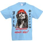 L'Arcobaleno di Luci - T-Shirt Bambino Pirata Jack Sparrow Legends Never Die Le Leggende Non muoiono mai (5-6 Anni, Azzurra)