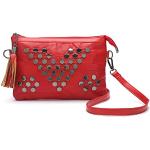 Pochette eleganti rosse di tessuto sintetico con borchie con tracolla per Donna 