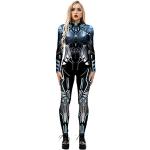 Leezeshaw Costume Cosplay da donna 3D blu con stampa di scheletro, a maniche lunghe e magro per Halloween, Robocop, costume da ragazza