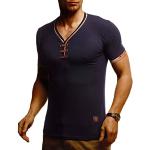 Leif Nelson Maglietta Uomo V-Neck (Blu, Taglia S) - Magliette Moda V-Neck Cotone - Magliette Basic Casual Manica Corta - T-Shirt Uomo