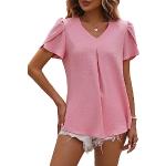 Magliette & T-shirt eleganti rosa antico XXL taglie comode di chiffon tinta unita con scollo a V mezza manica con scollo a V per Donna 