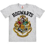 Logoshirt Harry Potter - Blasone - Hogwarts Logo T-Shirt - Maglietta Organico per Bambini - Grigio Melange - Design Originale Concesso su Licenza, Taglia 14, 9-1 Anni