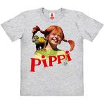 Logoshirt®️ Pippi Calzelunghe - Signor Nilsson I Maglietta - T-Shirt Organico Stampate per Bambini I Grigio Melange I Design Originale su Licenza, Taglia 104