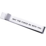 Fermacravatta con scritta "May The Force Be with You", regalo divertente per fan di Star Wars, in acciaio inox, finitura lucida, per uomini e donne, Metallo