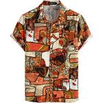 Camicie hawaiane casual arancioni L di cotone traspiranti lavabili in lavatrice mezza manica per Uomo 