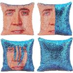 LXWLXDF-Federa, Nicolas Cage Cuscino Copre Cuscino Di Paillettes，16" 16" Cuscino Di Paillettes Reversibile，copertina Cuscino Decorativo Da Lancio (Color : Blue, Size : 16" 16")