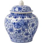MagiDeal Vasetti di con coperchi Arte decorativa Vaso in porcellana bianca e blu fiori Vaso in vaso coperto in ceramica per anniversario di, loto