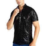 T-shirt casual nere XL taglie comode di cotone patchwork con paillettes a girocollo a tema tartaruga per ballo mezza manica da fitness per Uomo 