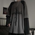 Magliette & T-shirt gotiche grigie 3 XL taglie comode manica lunga con manica lunga per Donna 