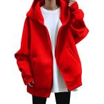 Maglione da donna norvegese, tinta unita, a maniche lunghe, senza regolare, con stampa larga, con cappuccio, Colore: rosso, XL