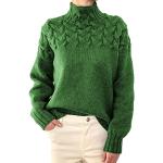 Maglie eleganti verdi XL taglie comode di cotone tinta unita a collo alto per Natale lunghe manica lunga con collo alto per Donna 