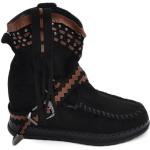 Malu Shoes Stivaletto donna indianini nero scamosciati con frange zeppa interna 5 cm borchie cinturino altezza caviglia moda ibiza (37 EU)