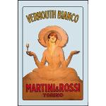 Martini - Vermouth Bianco - Specchio stampato con cornice in plastica effetto legno, 20 x 30 cm