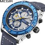 MEGIR Orologio sportivo ufficiale da uomo blu con orologi impermeabili luminosi per uomo Cronografo con cinturino in pelle Reloj Hombre