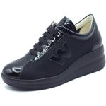 Melluso Walk R20252 Silvy Nero Sneakers Confort Donna Pelle Tessuto con Lacci e Zeppa Media (Taglia 37)