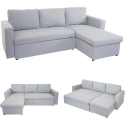 Mendler Divano letto divano angolare con penisola HWC-D92 tessuto grigio chiaro