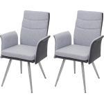 Mendler Set 2x sedie da interni HWC-G54 acciaio inox tessuto ecopelle con braccioli grigio
