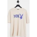 Mennace x Playboy - T-shirt color crema con stampa del logo sul petto e sul retro-Bianco