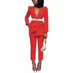 Tailleur elegante rosso XL lungo manica lunga con pantalone per Donna Minetom 
