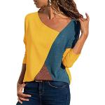 Magliette & T-shirt asimmetriche eleganti gialle S patchwork traspiranti manica lunga per Donna Minetom 