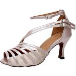 Minitoo, QJ6105, sandali da ballo da donna in pelle, modello spuntato, ideali per salsa, tango, liscio e balli latini, Marrone (Brown-7.5cm Heel), 38,5 EU
