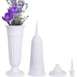 MissFox 2 vasi per tomba con picchetto e base, 33 x 11 cm, in plastica, resistenti al gelo come decorazione per tomba, vaso per fiori, cimitero per tombe (bianco)