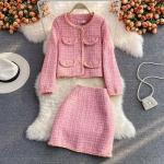 Cappotti corti casual rosa L di tweed per l'autunno per Donna 