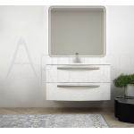 Mobile bagno 100 cm sospeso bianco frassino con lavabo in ceramica e specchio retroilluminato Mod. Berlino