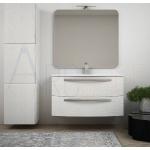 Mobile bagno bianco frassino sospeso curvo 100 cm con colonna tre ante specchio e lavabo Mod. Berlino