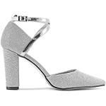 Modelisa - Scarpe con tacco largo salone lucido punta fibbia caviglia donna, argento, 37 EU