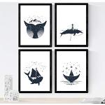 Quadri blu scuro A4 a tema balena con animali 