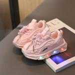 Sneakers larghezza A rosa numero 21 in mesh led per bambini 