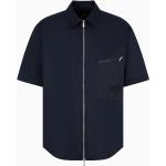 Camicie classiche blu S in twill mezza manica con taschino per Uomo Giorgio Armani Exchange 