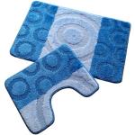 Tappeti azzurri in polipropilene a righe lavabili in lavatrice 2 pezzi per WC 