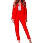 Tailleur elegante rosso M lungo manica lunga con pantalone per Donna 