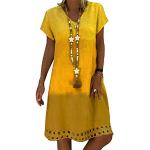 Mini abiti eleganti gialli 3 XL taglie comode mini mezza manica per Donna 