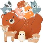 ORANGE TREE Giocattoli impilabili in legno, giocattolo bilanciante con animali del bosco, orso, volpe, scoiattolo, gufo, castoro e altro ancora - Giocattoli in legno per bambini di 1 anno, giocattoli